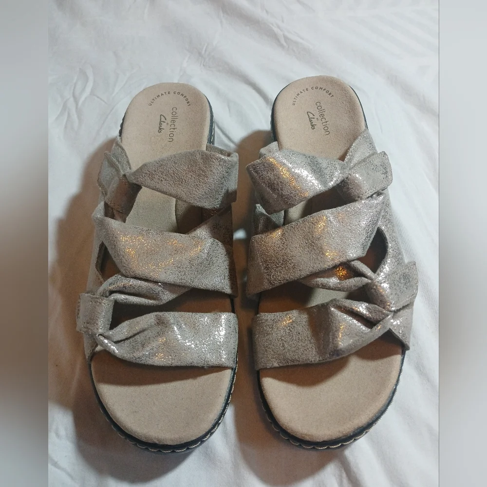 Clarks Collection Metallic Slide Sandals - Women's